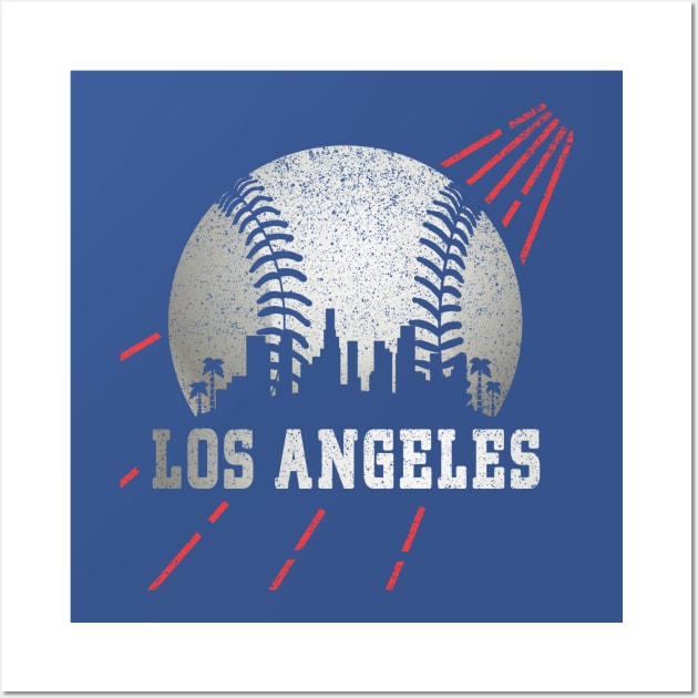 Los Angeles LA City Skyline Baseball Vintage Gameday Dodger Wall Art by cytoplastmaximume